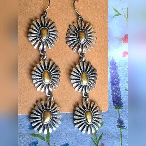 Gold and Silver Color Triple-Drop Dangle Earrings